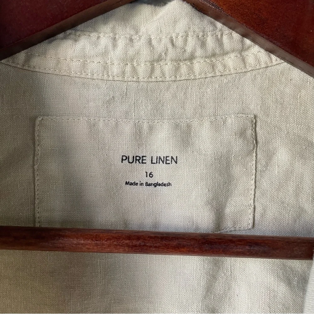 M&S Pure Linen Womens 12 100% Flax Beige Casual Button Down Shirt Boho Coastal